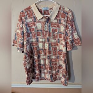 Abstract Aztec Golf Polo Shirt PICKERING Short Sleeve Men’s Neutrals Size Large